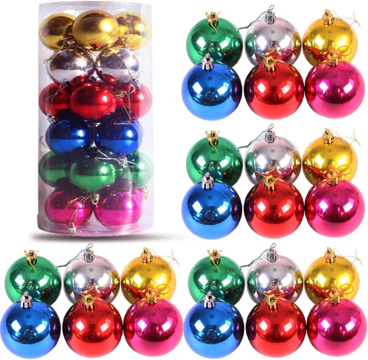 60mm 24ct Christmas Balls Ornaments (6 Colors Mixed/6 cm)
